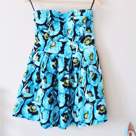 bright blue floral poppy print mini dress - Picture 7 of 9